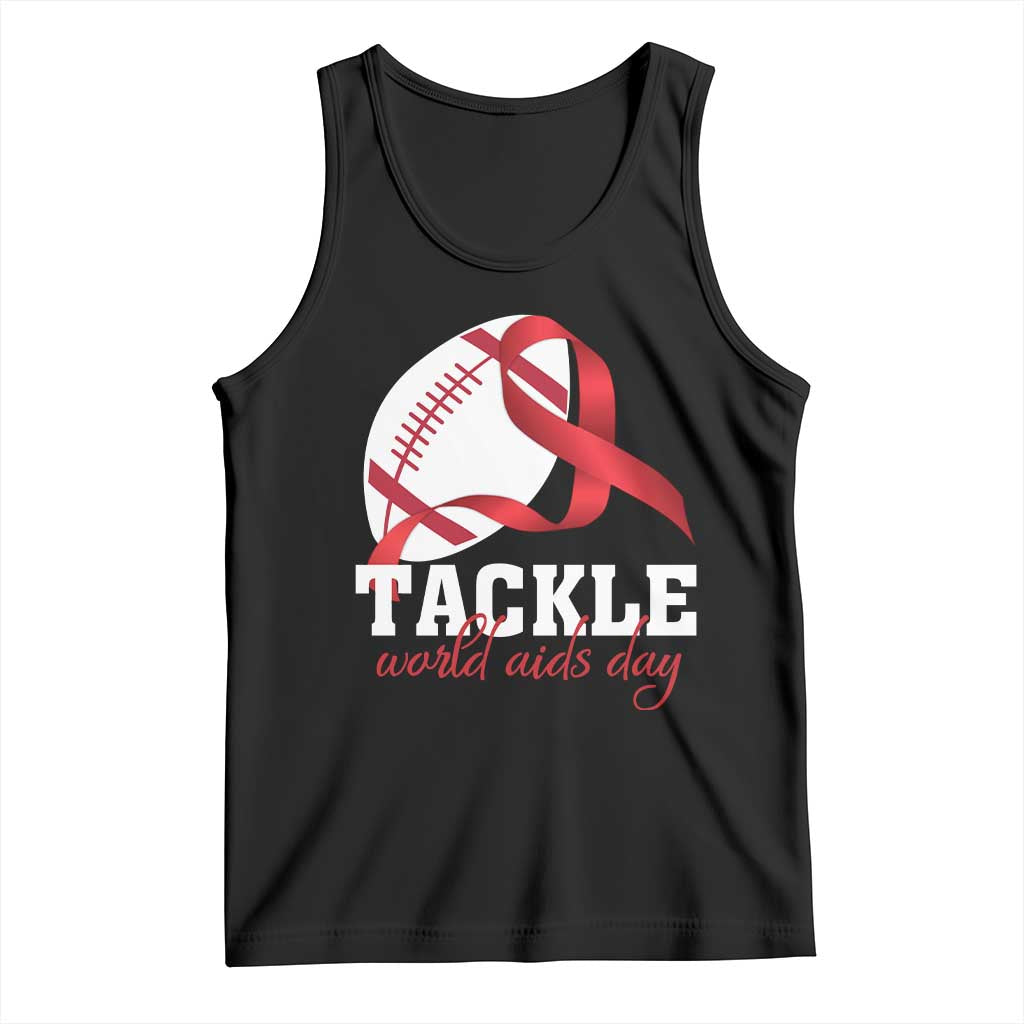 Tackle World AIDS Day Tank Top Red Ribbon Football Awareness Gift TS12 Black Print Your Wear