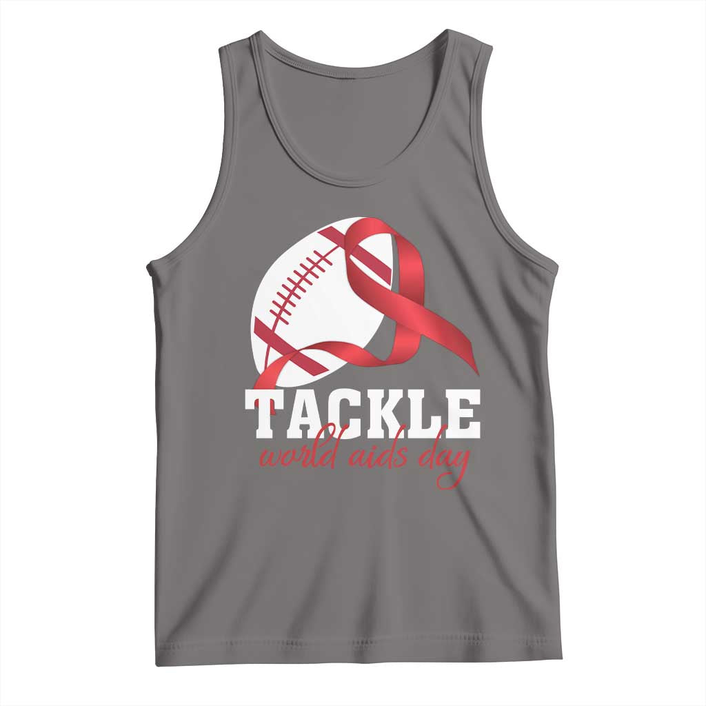 Tackle World AIDS Day Tank Top Red Ribbon Football Awareness Gift TS12 Deep Heather Print Your Wear