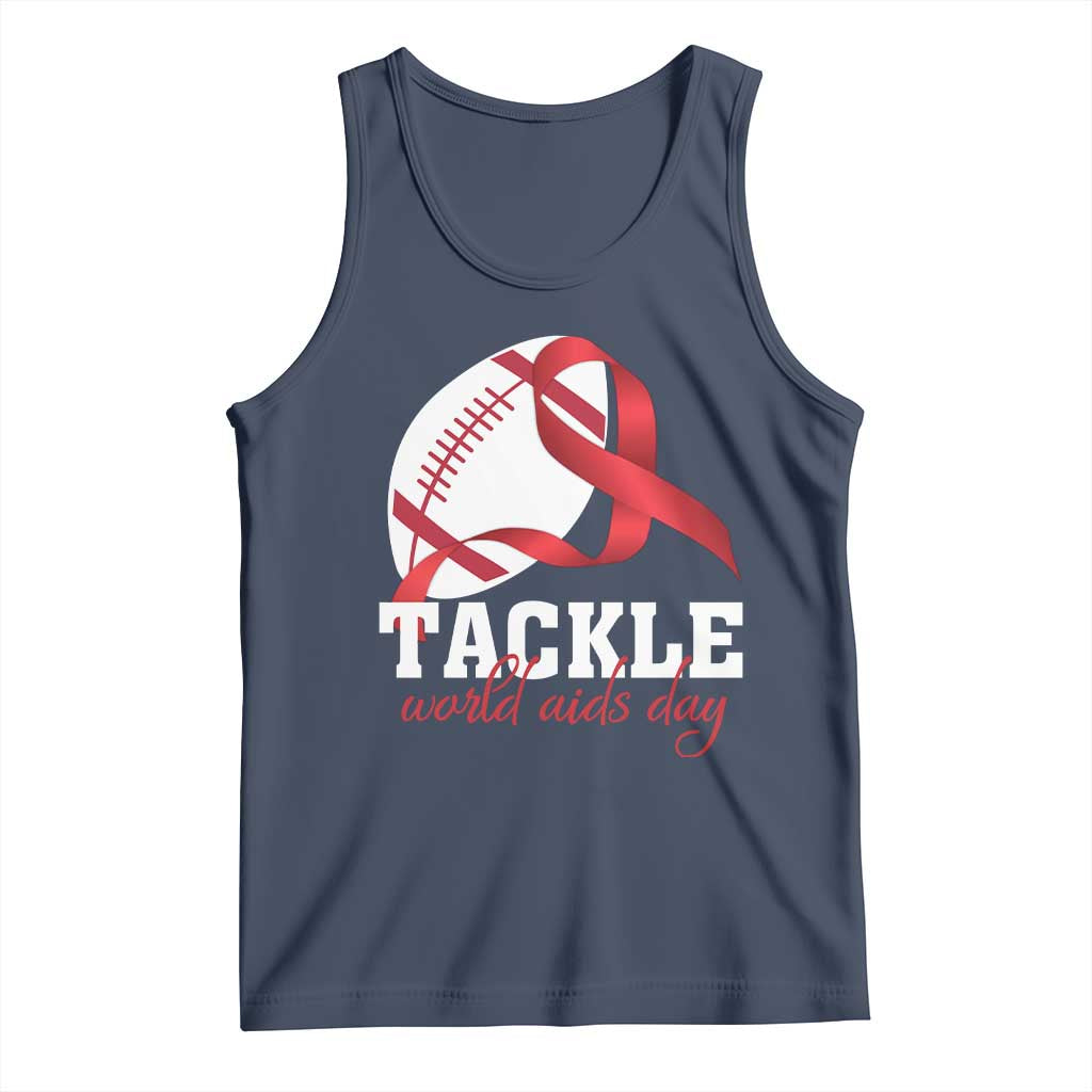 Tackle World AIDS Day Tank Top Red Ribbon Football Awareness Gift TS12 Navy Print Your Wear
