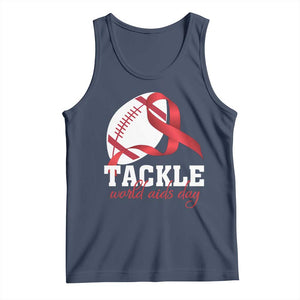 Tackle World AIDS Day Tank Top Red Ribbon Football Awareness Gift TS12 Navy Print Your Wear