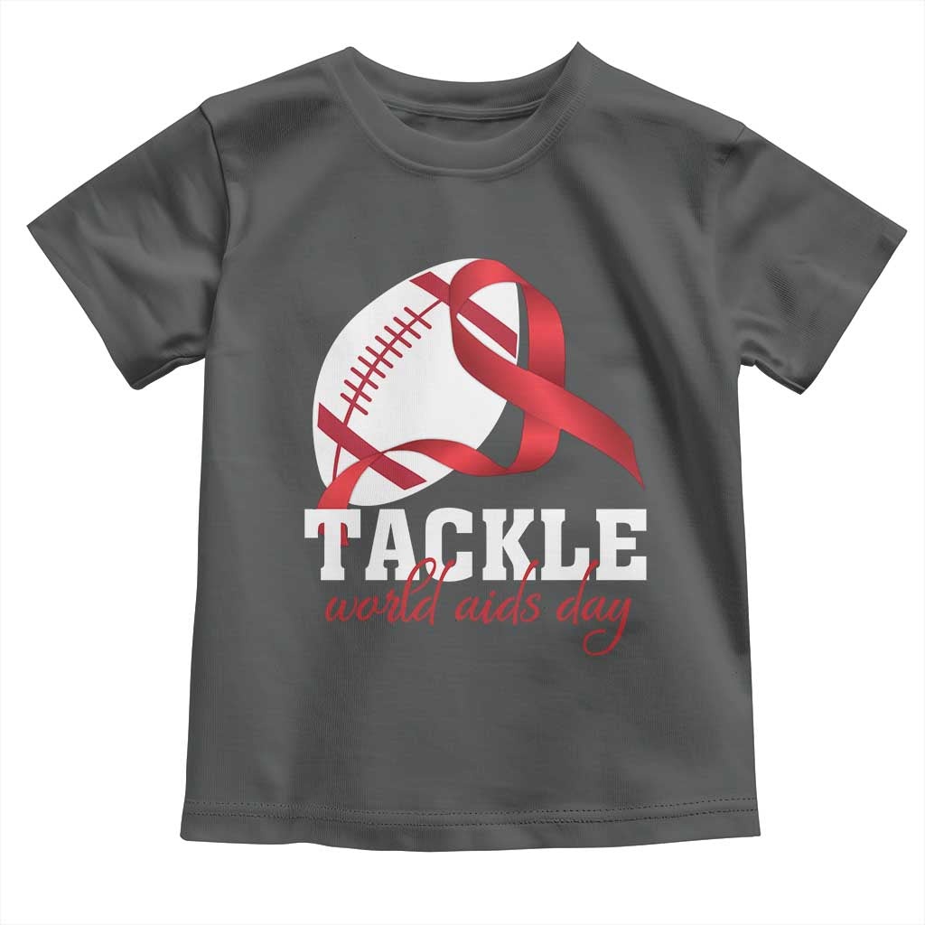 Tackle World AIDS Day Toddler T Shirt Red Ribbon Football Awareness Gift TS12 Dark Heather Print Your Wear