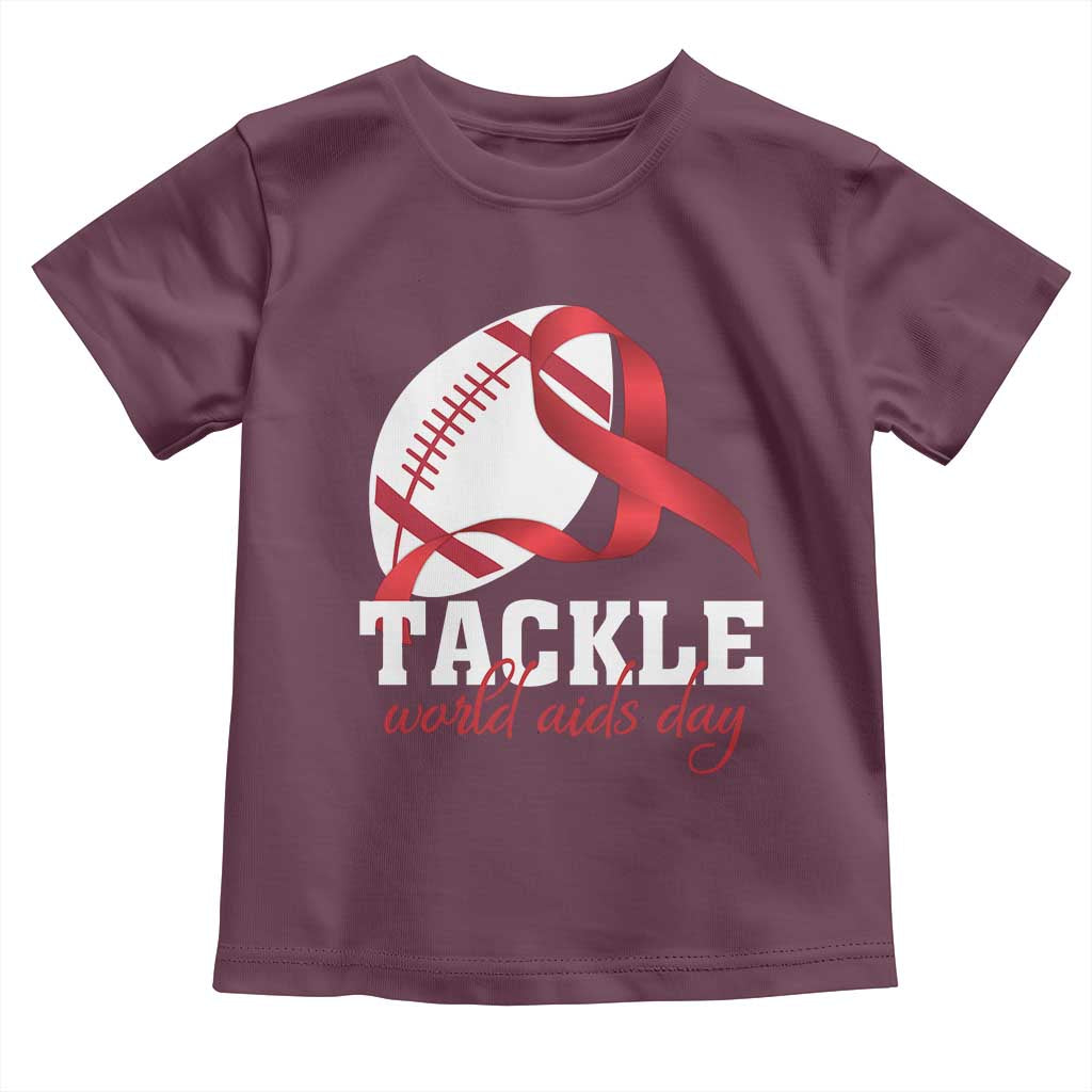 Tackle World AIDS Day Toddler T Shirt Red Ribbon Football Awareness Gift TS12 Maroon Print Your Wear