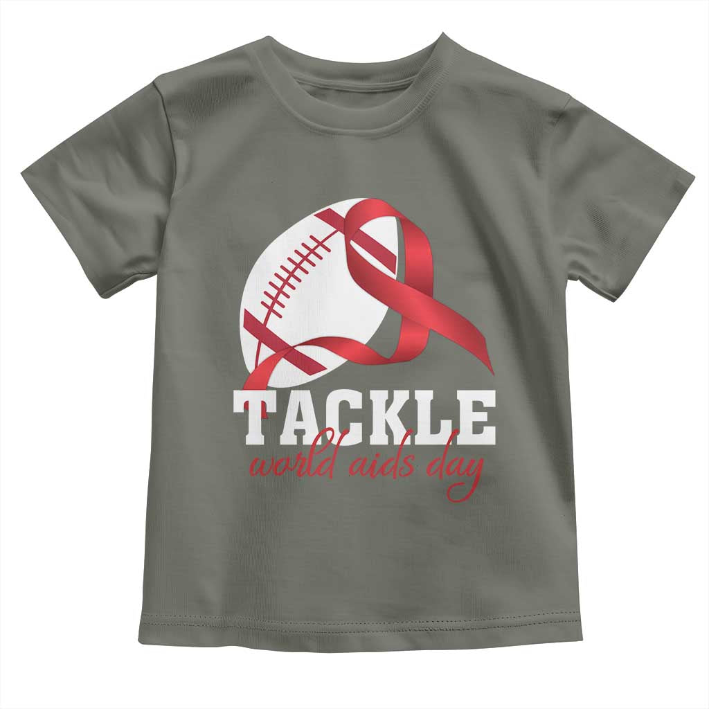 Tackle World AIDS Day Toddler T Shirt Red Ribbon Football Awareness Gift TS12 Military Green Print Your Wear