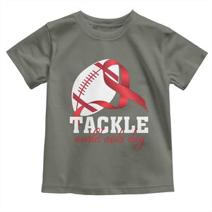 Tackle World AIDS Day Toddler T Shirt Red Ribbon Football Awareness Gift TS12 Military Green Print Your Wear