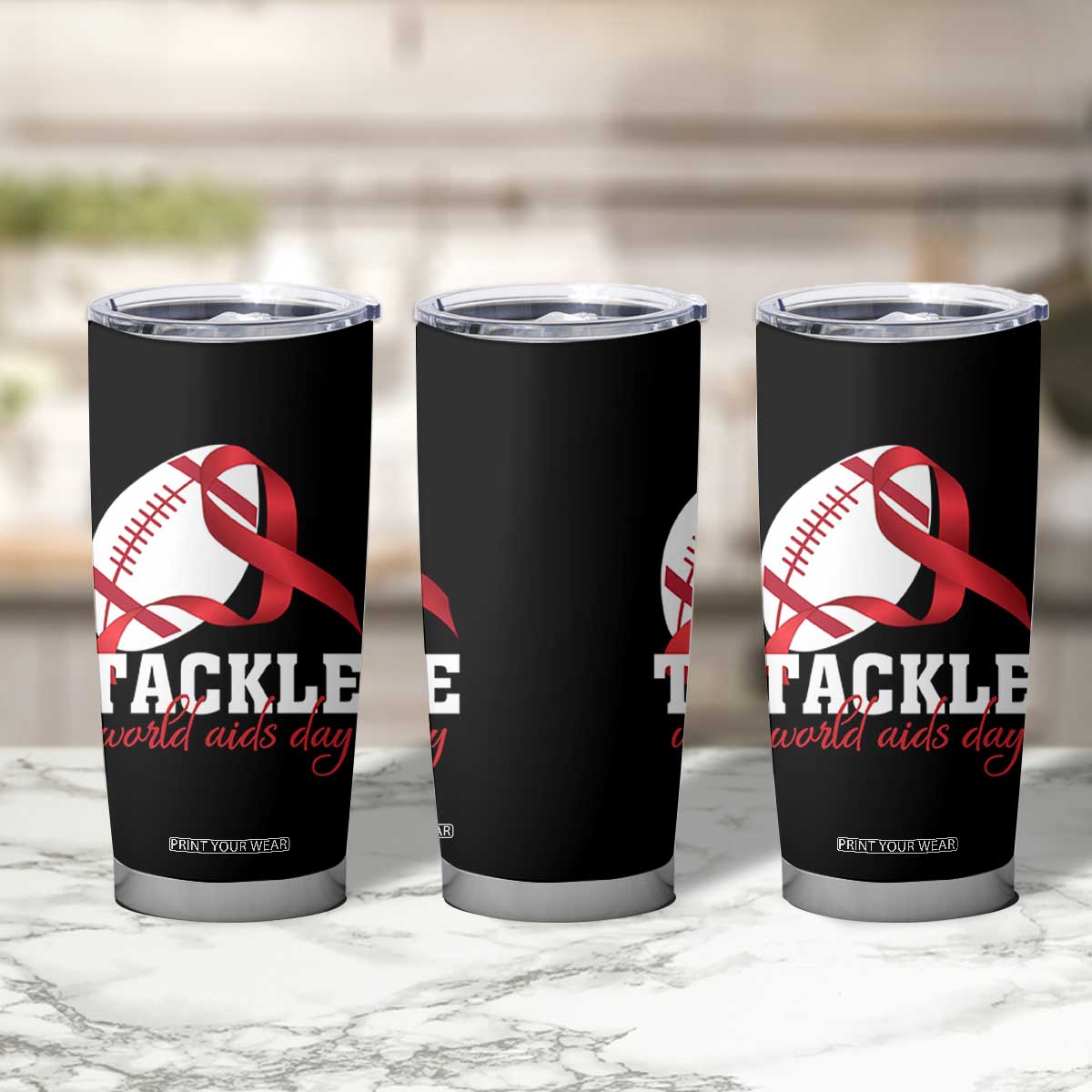 Tackle World AIDS Day Tumbler Cup Red Ribbon Football Awareness Gift TS12 Print Your Wear