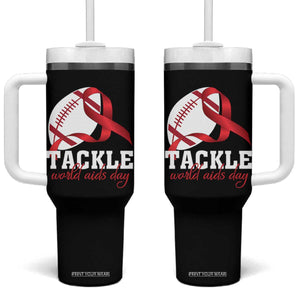 Tackle World AIDS Day Tumbler With Handle Red Ribbon Football Awareness Gift TS12 One Size: 40 oz Black Print Your Wear