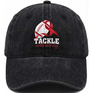 Tackle World AIDS Day Washed Cotton Baseball Cap Red Ribbon Football Awareness Gift TS12 Print Your Wear