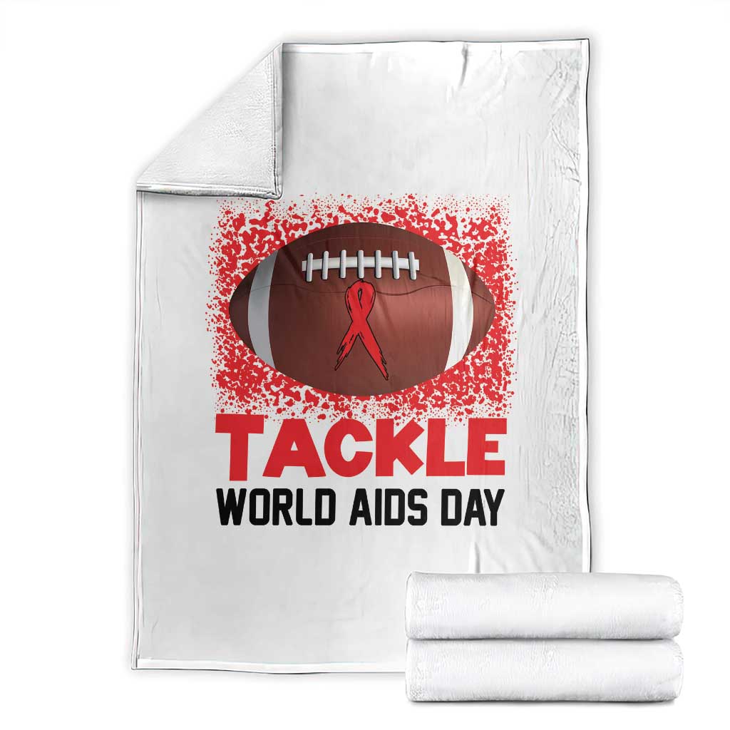 Tackle World AIDS Day Throw Blanket Football HIV Awareness Red Ribbon TS12 White Print Your Wear
