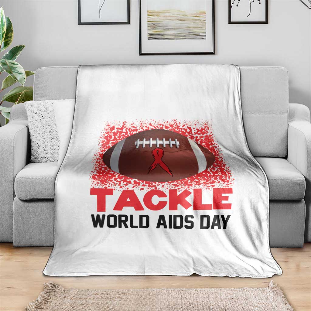Tackle World AIDS Day Throw Blanket Football HIV Awareness Red Ribbon TS12 Print Your Wear
