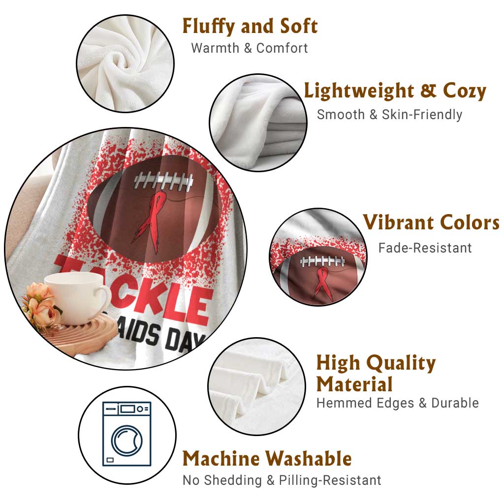 Tackle World AIDS Day Throw Blanket Football HIV Awareness Red Ribbon TS12 Print Your Wear