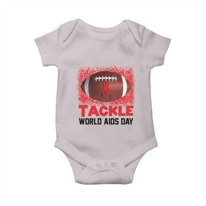 Tackle World AIDS Day Baby Onesie Football HIV Awareness Red Ribbon TS12 Ice Gray Print Your Wear