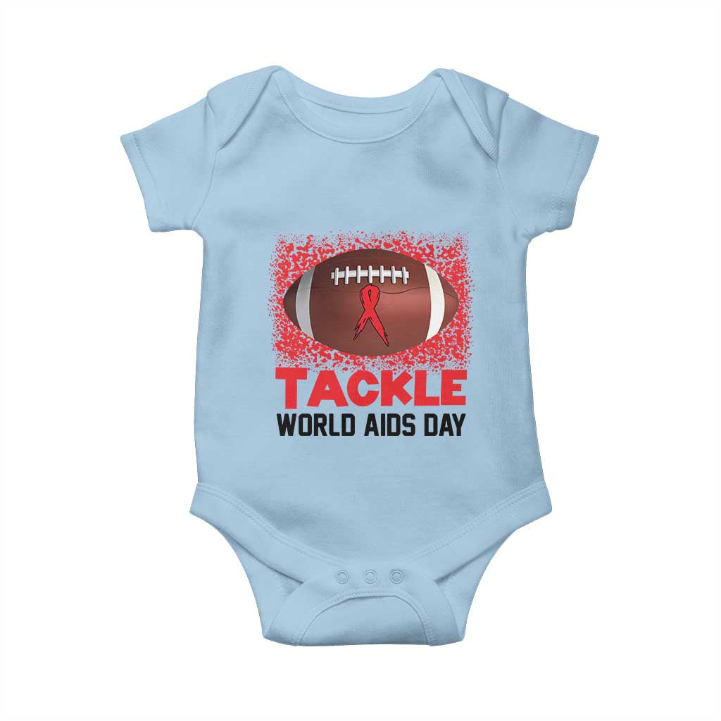 Tackle World AIDS Day Baby Onesie Football HIV Awareness Red Ribbon TS12 Light Blue Print Your Wear