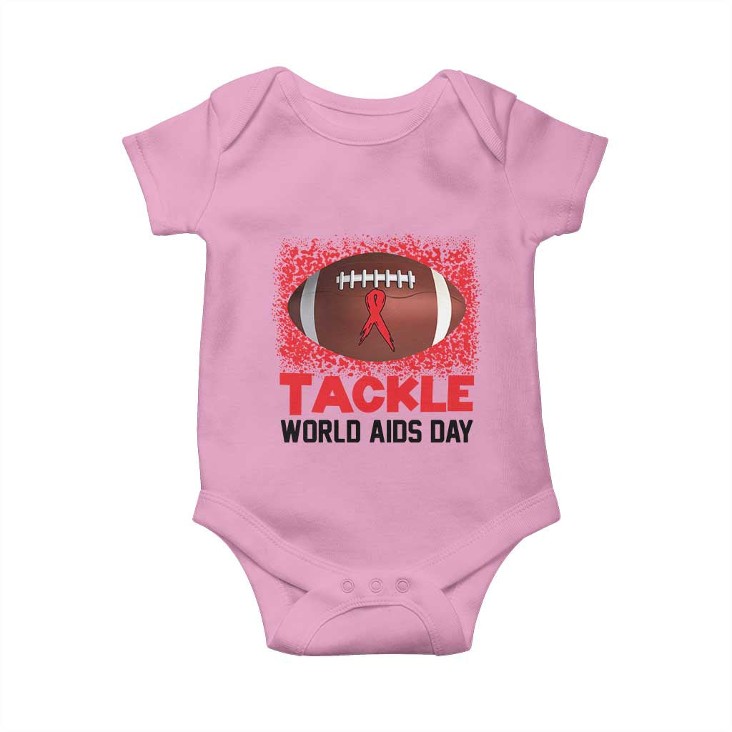Tackle World AIDS Day Baby Onesie Football HIV Awareness Red Ribbon TS12 Light Pink Print Your Wear