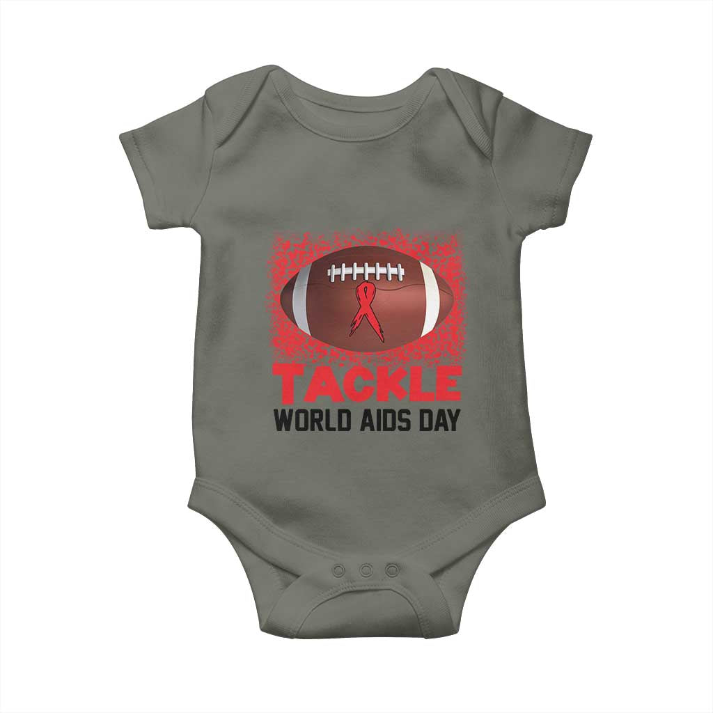 Tackle World AIDS Day Baby Onesie Football HIV Awareness Red Ribbon TS12 Military Green Print Your Wear