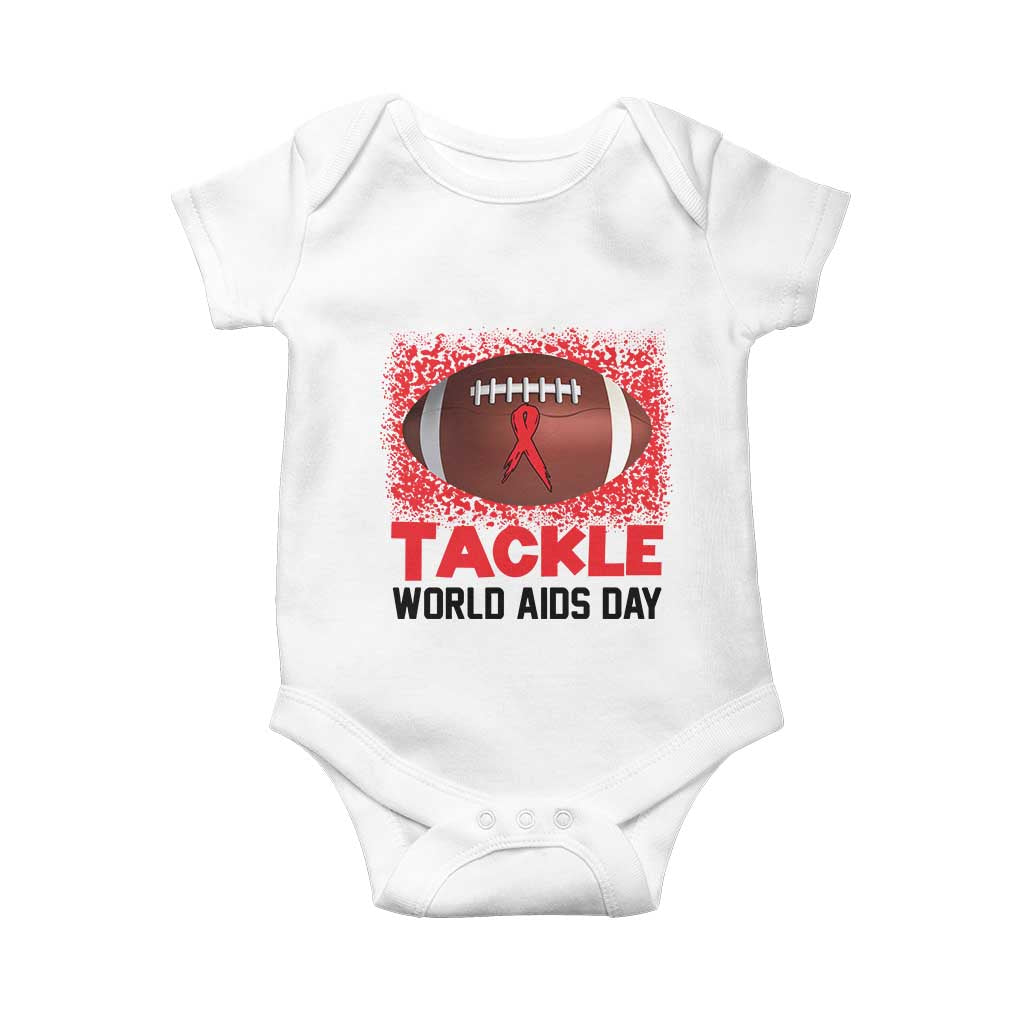 Tackle World AIDS Day Baby Onesie Football HIV Awareness Red Ribbon TS12 White Print Your Wear