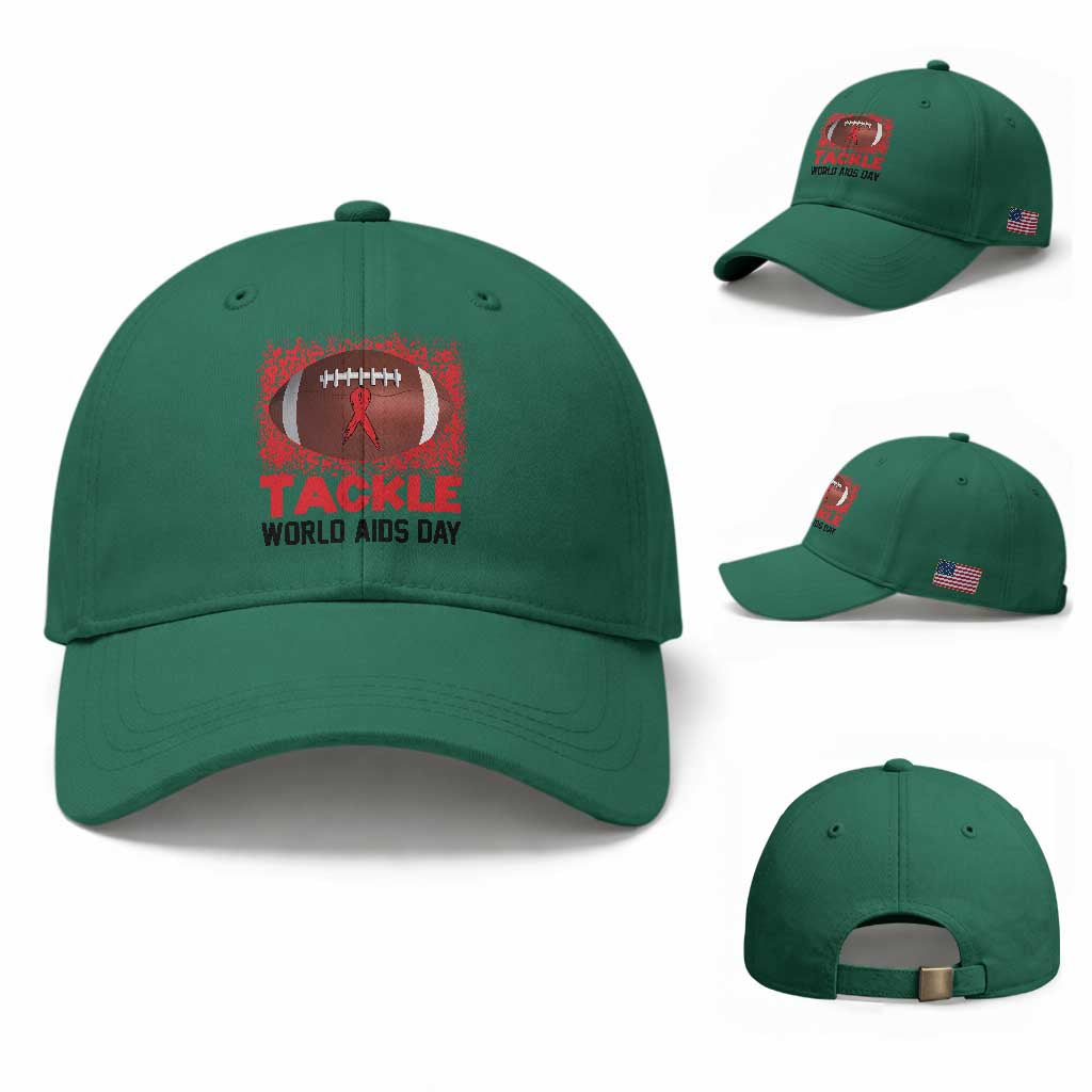 Tackle World AIDS Day Baseball Cap Football HIV Awareness Red Ribbon TS12 Baseball Cap Universal Fit Irish Green Print Your Wear