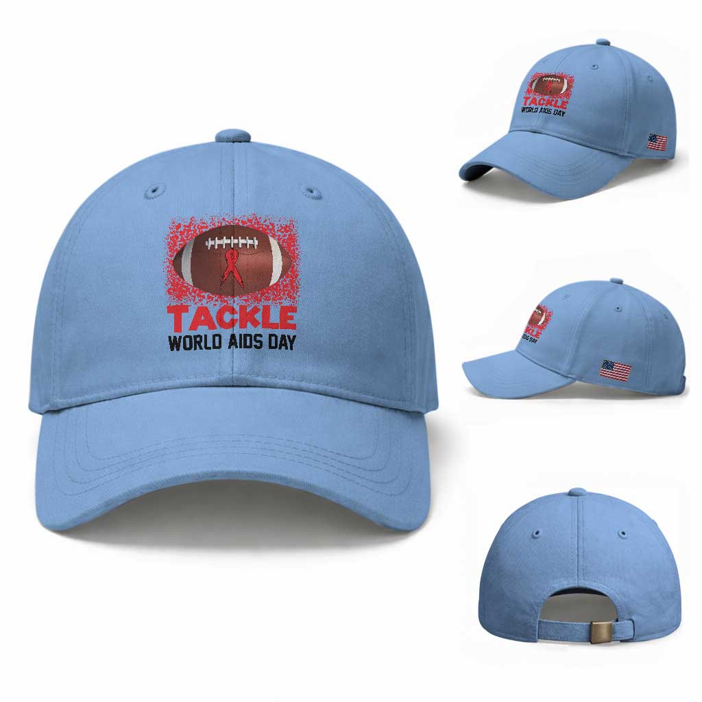 Tackle World AIDS Day Baseball Cap Football HIV Awareness Red Ribbon TS12 Baseball Cap Universal Fit Light Blue Print Your Wear