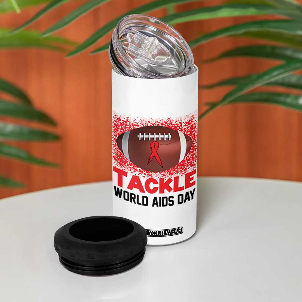 Tackle World AIDS Day 4 in 1 Can Cooler Tumbler Football HIV Awareness Red Ribbon TS12 Print Your Wear