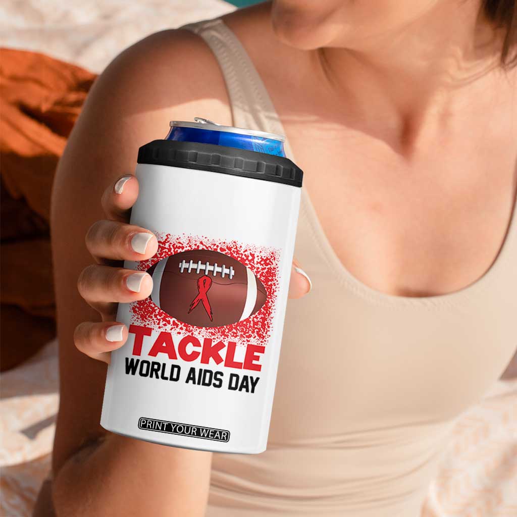 Tackle World AIDS Day 4 in 1 Can Cooler Tumbler Football HIV Awareness Red Ribbon TS12 Print Your Wear