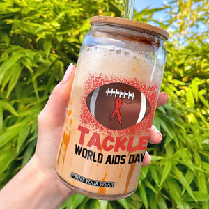 Tackle World AIDS Day Glass Can Football HIV Awareness Red Ribbon TS12 White Print Your Wear