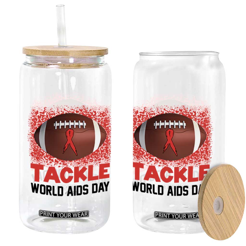 Tackle World AIDS Day Glass Can Football HIV Awareness Red Ribbon TS12 Print Your Wear