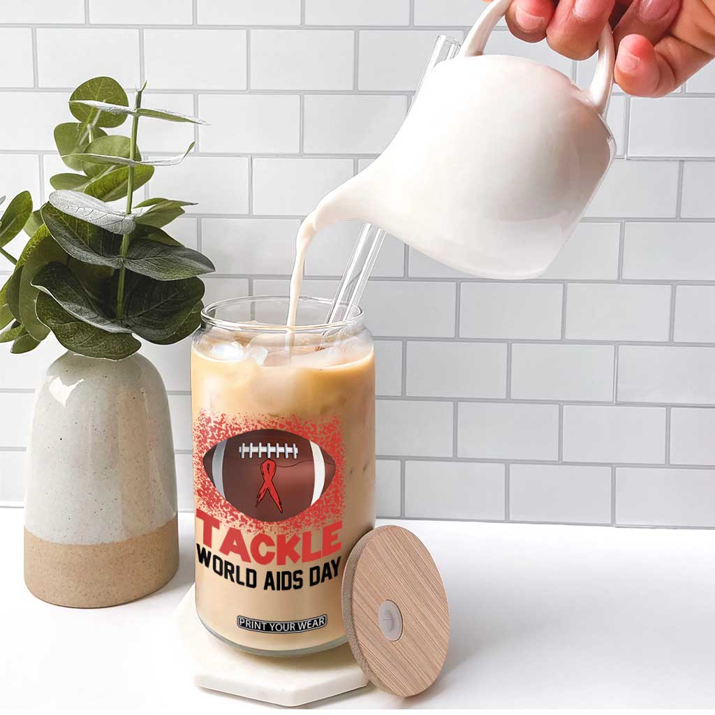 Tackle World AIDS Day Glass Can Football HIV Awareness Red Ribbon TS12 Print Your Wear