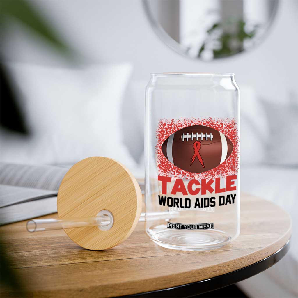 Tackle World AIDS Day Glass Can Football HIV Awareness Red Ribbon TS12 Print Your Wear