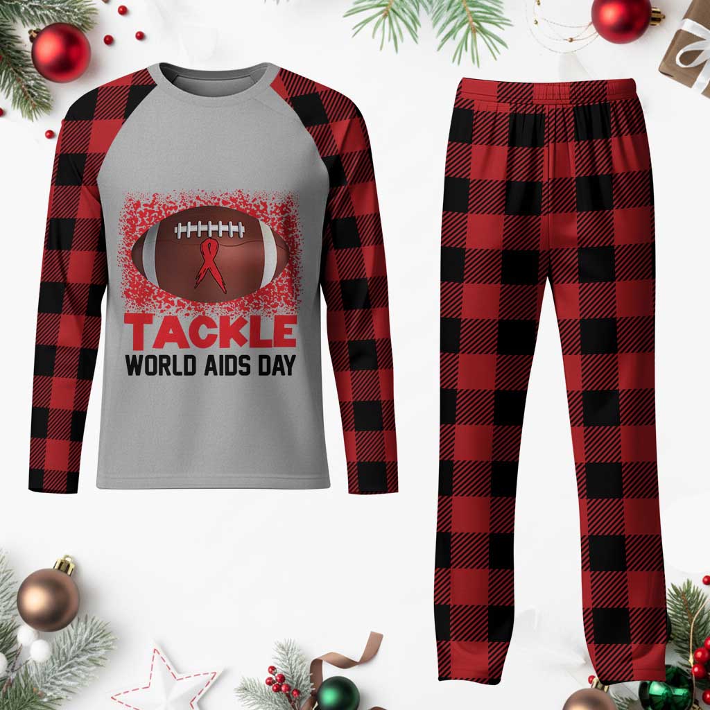 Tackle World AIDS Day Plaid Pajama Set Football HIV Awareness Red Ribbon TS12 Buffalo Plaid Print Your Wear