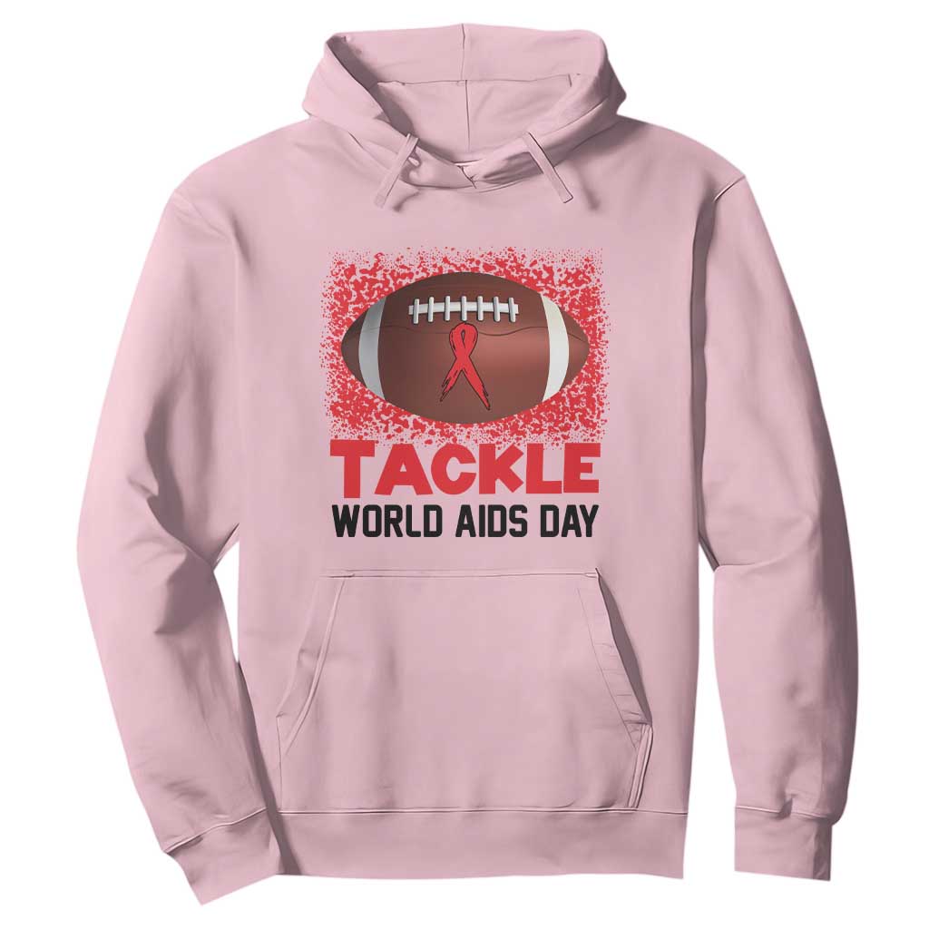 Tackle World AIDS Day Hoodie Football HIV Awareness Red Ribbon TS12 Light Pink Print Your Wear