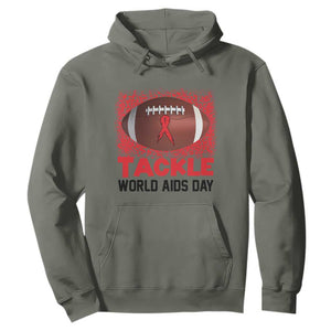 Tackle World AIDS Day Hoodie Football HIV Awareness Red Ribbon TS12 Military Green Print Your Wear