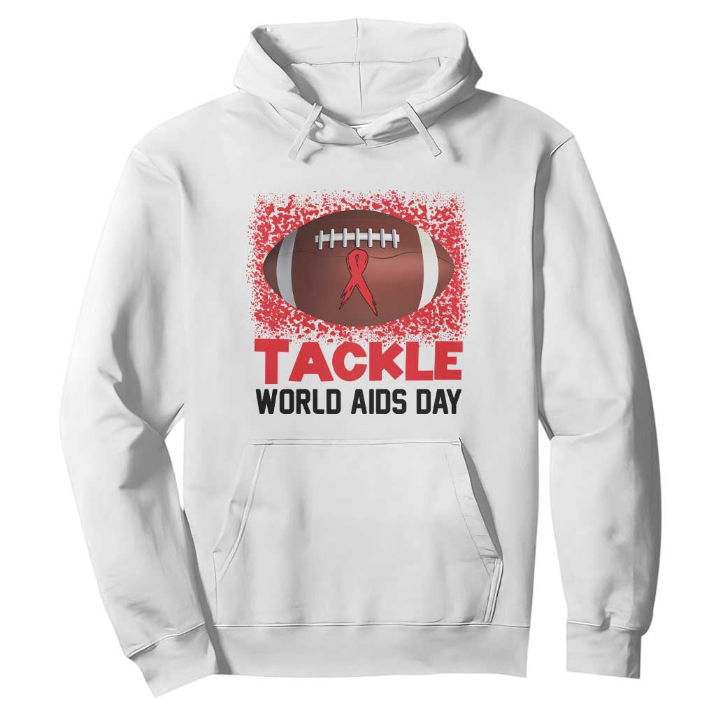 Tackle World AIDS Day Hoodie Football HIV Awareness Red Ribbon TS12 White Print Your Wear