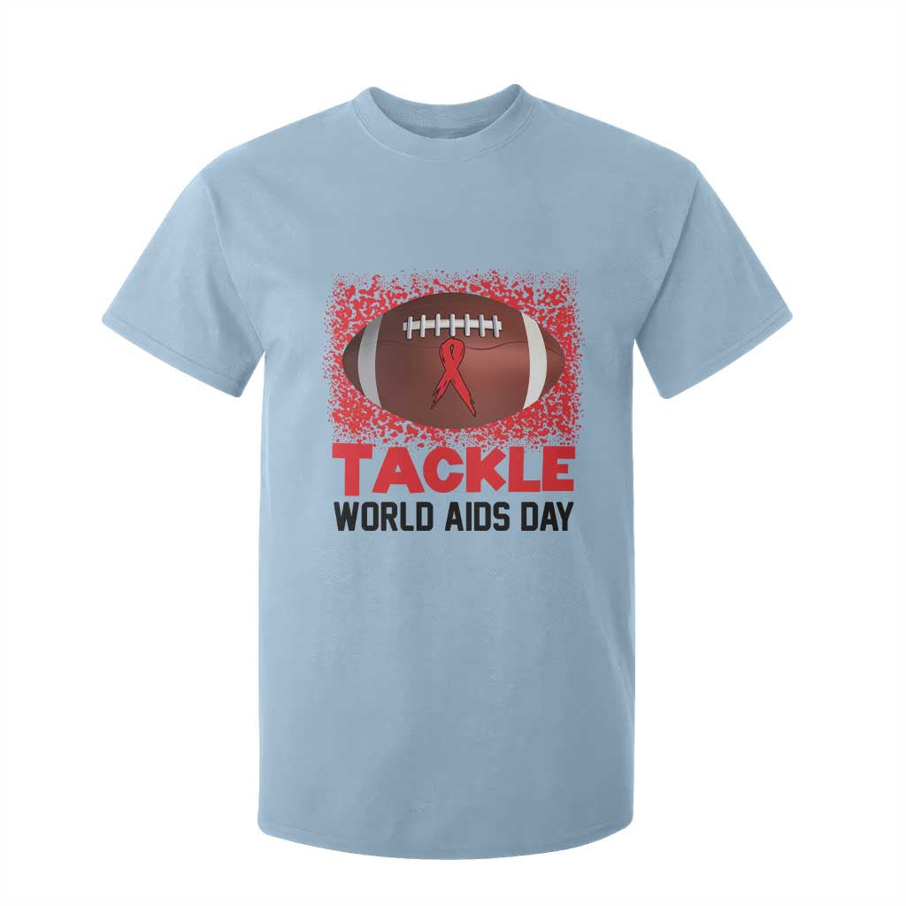 Tackle World AIDS Day T Shirt For Kid Football HIV Awareness Red Ribbon TS12 Light Blue Print Your Wear