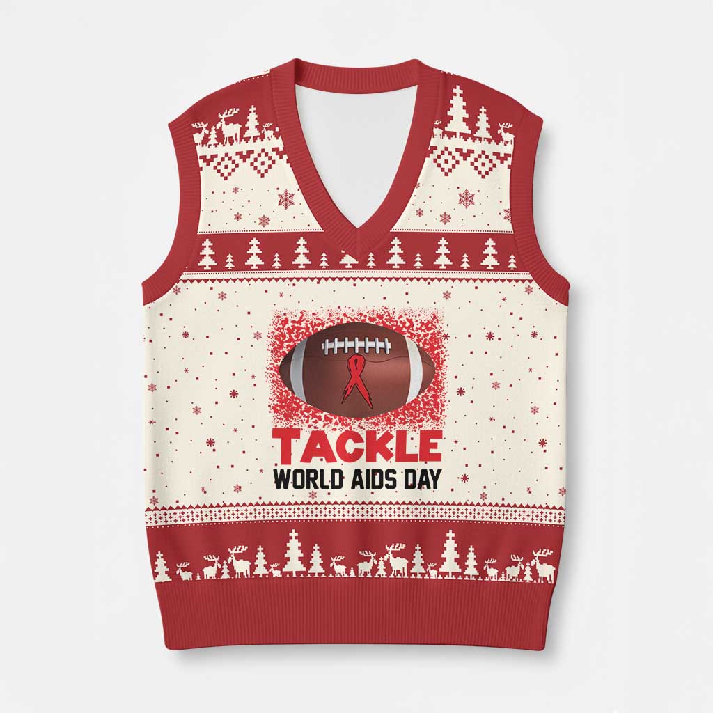 Tackle World AIDS Day V-Neck Knit Sweater Vest Football HIV Awareness Red Ribbon TS12 Beige Red Print Your Wear
