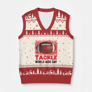 Tackle World AIDS Day V-Neck Knit Sweater Vest Football HIV Awareness Red Ribbon TS12 Beige Red Print Your Wear