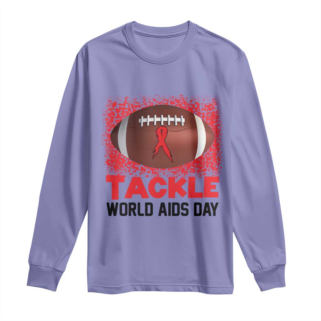 Tackle World AIDS Day Long Sleeve Shirt Football HIV Awareness Red Ribbon TS12 Violet Print Your Wear