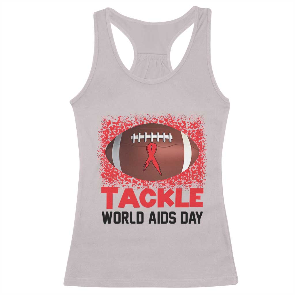 Tackle World AIDS Day Racerback Tank Top Football HIV Awareness Red Ribbon TS12 Ice Gray Print Your Wear