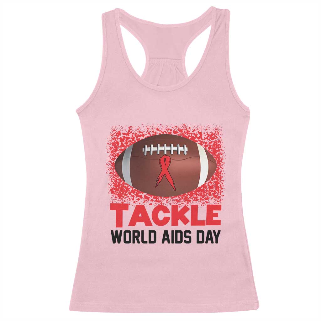 Tackle World AIDS Day Racerback Tank Top Football HIV Awareness Red Ribbon TS12 Light Pink Print Your Wear