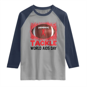 Tackle World AIDS Day Raglan Shirt Football HIV Awareness Red Ribbon TS12 Sport Gray Navy Print Your Wear