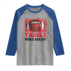 Tackle World AIDS Day Raglan Shirt Football HIV Awareness Red Ribbon TS12 Sport Gray Royal Print Your Wear