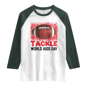 Tackle World AIDS Day Raglan Shirt Football HIV Awareness Red Ribbon TS12 White Dark Forest Green Print Your Wear