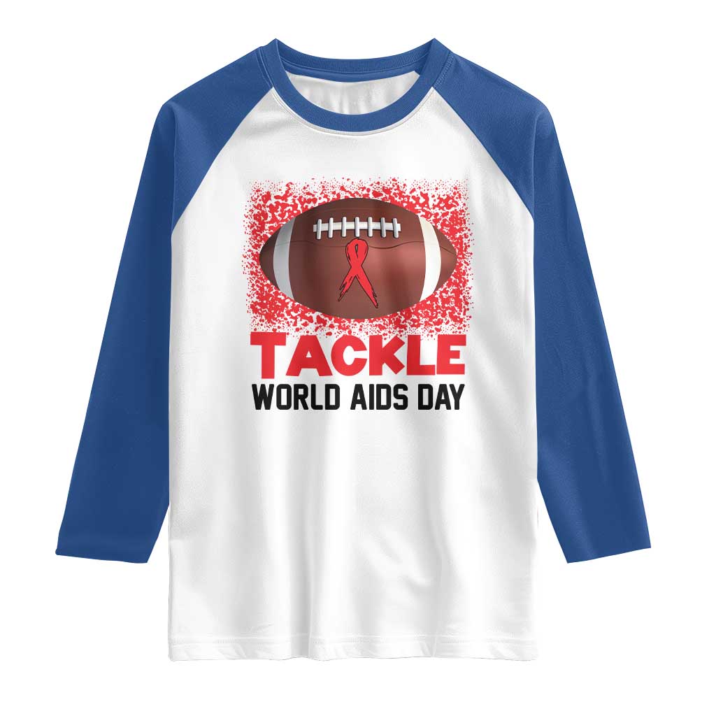 Tackle World AIDS Day Raglan Shirt Football HIV Awareness Red Ribbon TS12 White Royal Print Your Wear
