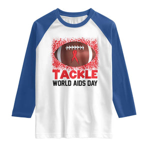 Tackle World AIDS Day Raglan Shirt Football HIV Awareness Red Ribbon TS12 White Royal Print Your Wear
