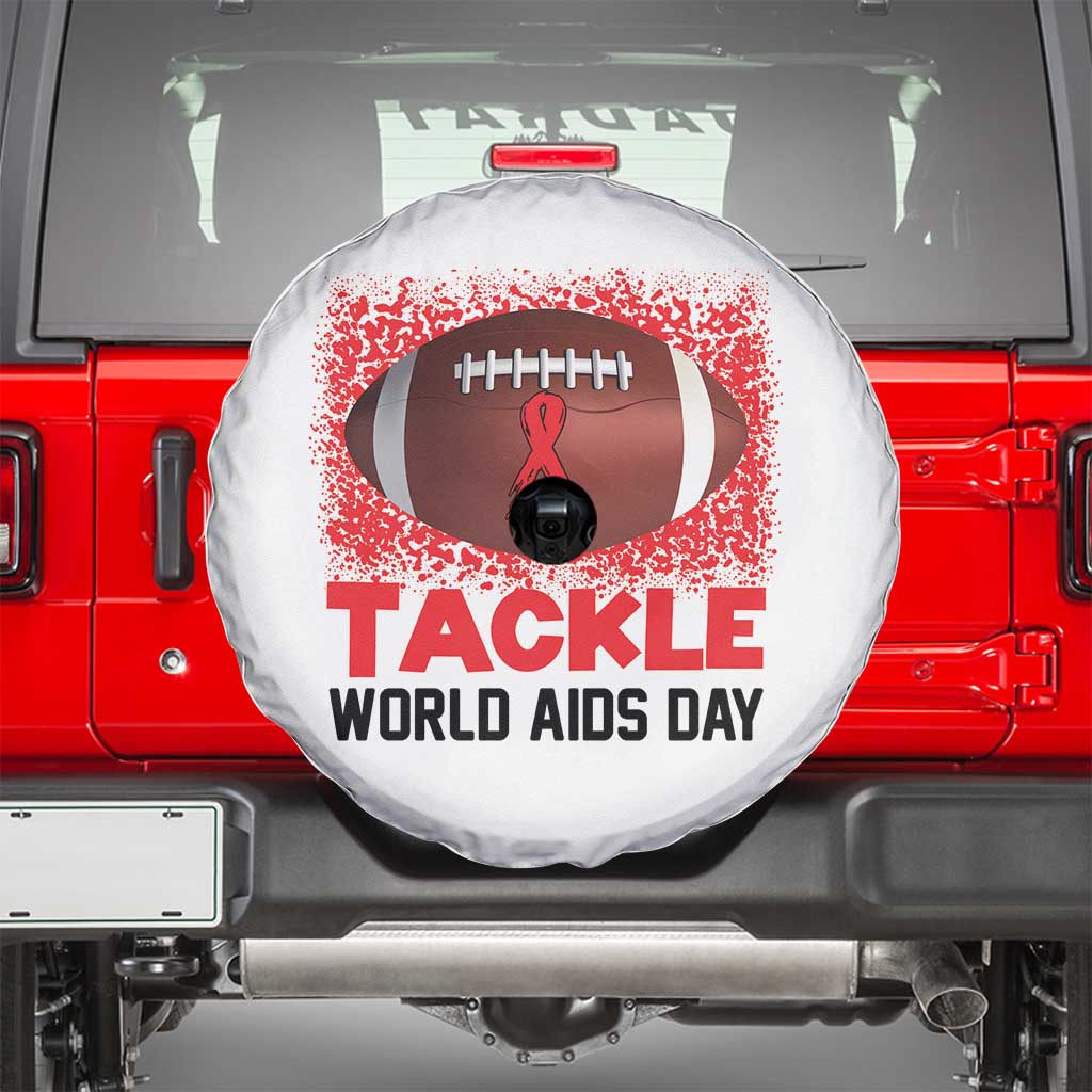 Tackle World AIDS Day Spare Tire Cover Football HIV Awareness Red Ribbon TS12 White Print Your Wear