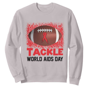 Tackle World AIDS Day Sweatshirt Football HIV Awareness Red Ribbon TS12 Ice Gray Print Your Wear