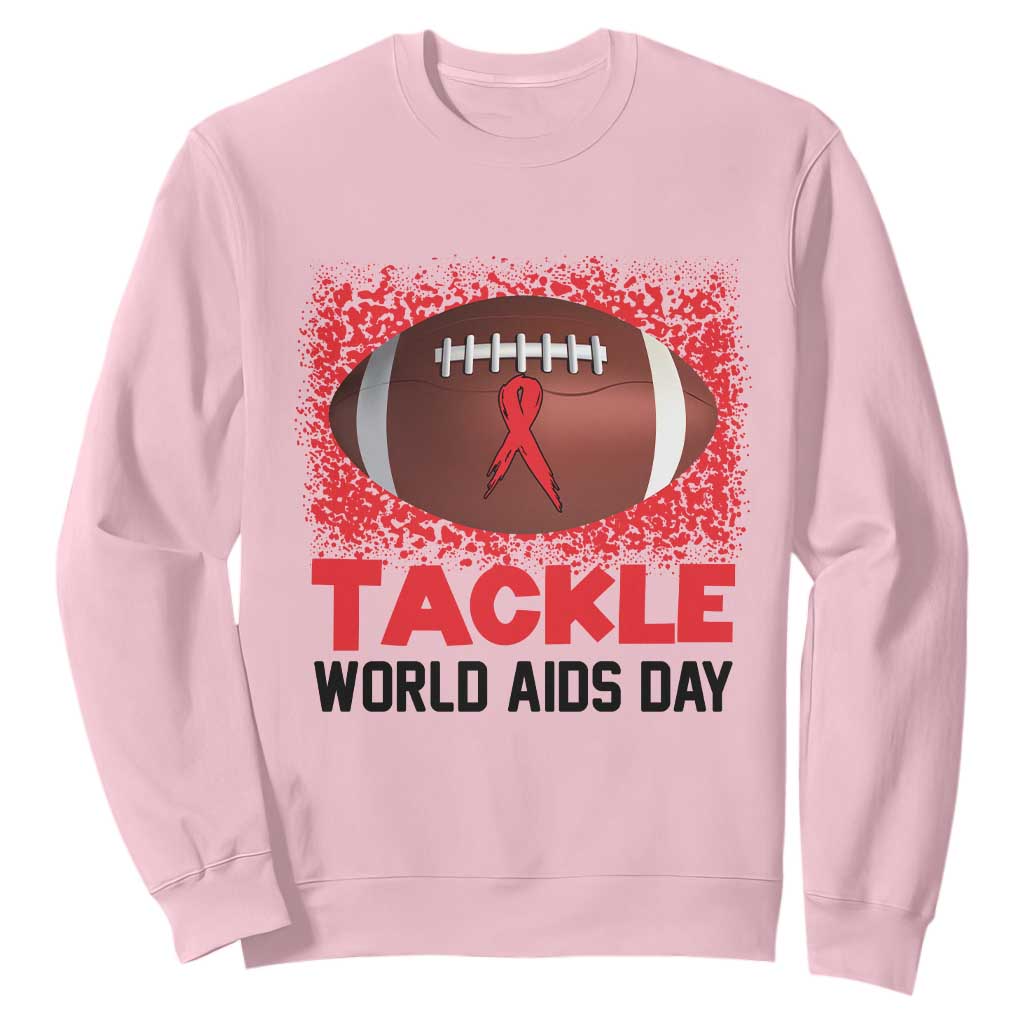 Tackle World AIDS Day Sweatshirt Football HIV Awareness Red Ribbon TS12 Light Pink Print Your Wear