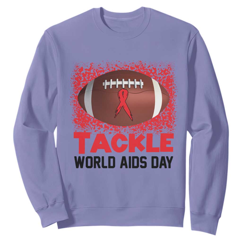 Tackle World AIDS Day Sweatshirt Football HIV Awareness Red Ribbon TS12 Violet Print Your Wear
