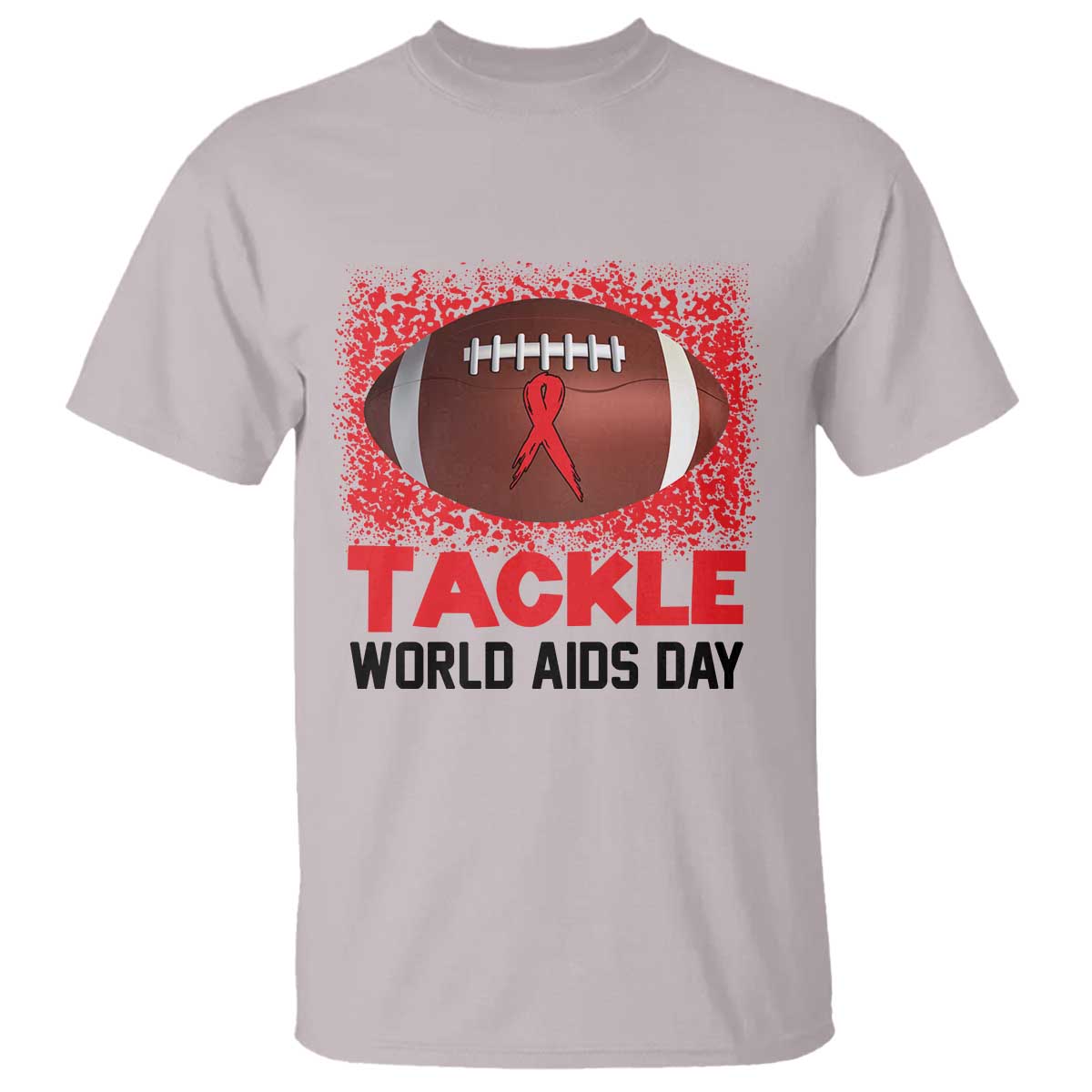 Tackle World AIDS Day T Shirt Football HIV Awareness Red Ribbon TS12 Ice Gray Print Your Wear
