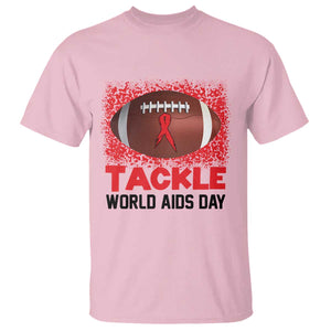 Tackle World AIDS Day T Shirt Football HIV Awareness Red Ribbon TS12 Light Pink Print Your Wear