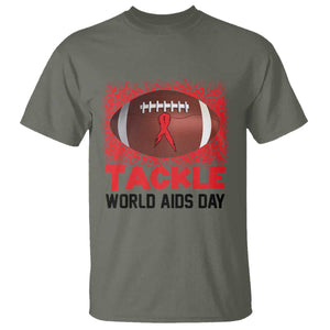 Tackle World AIDS Day T Shirt Football HIV Awareness Red Ribbon TS12 Military Green Print Your Wear