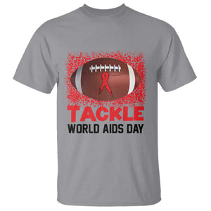 Tackle World AIDS Day T Shirt Football HIV Awareness Red Ribbon TS12 Sport Gray Print Your Wear